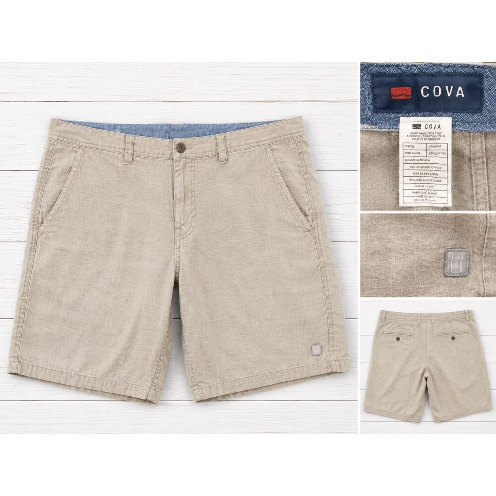 COVA Linen Blend Shorts Men's Size 36 | Khaki Casual Summer Beach GUC